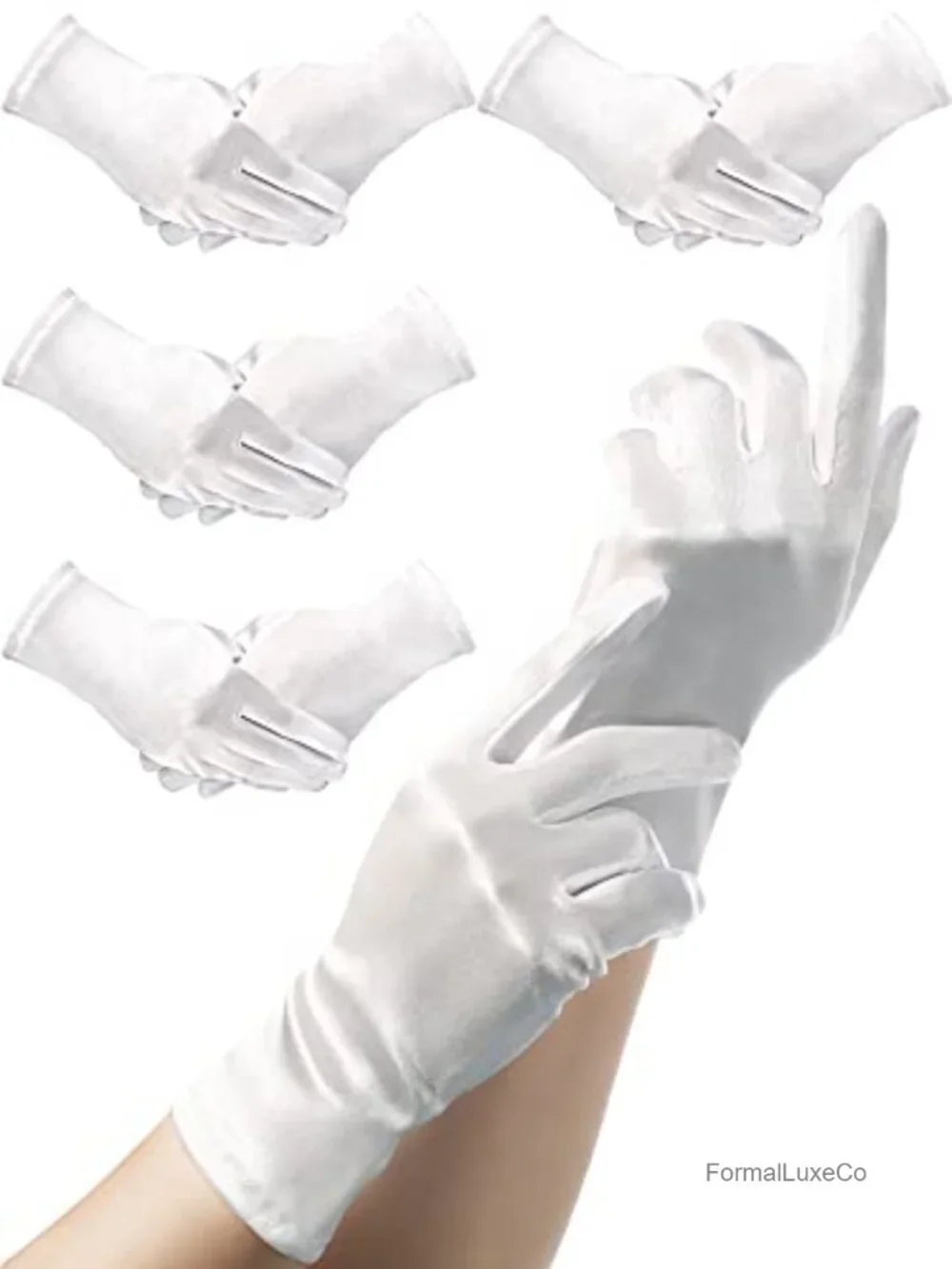 4 Pairs Women Short Satin Gloves Wedding Party Wrist Length Gown Opera